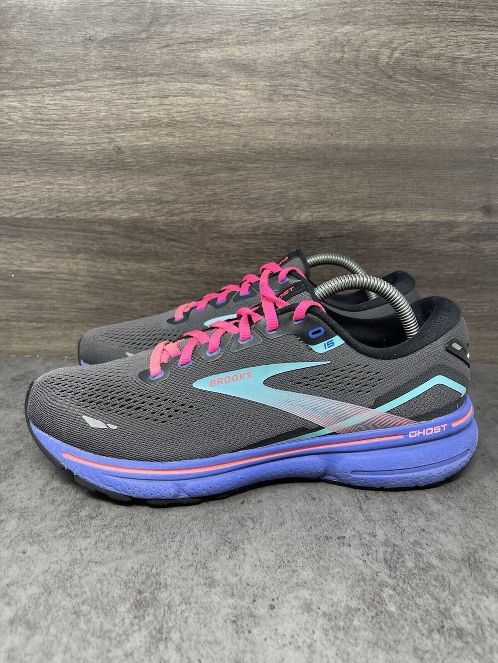 Brooks Ghost 15 Size 10 Womens Black Blue Aruba DNA LOFT v2 Running Shoes